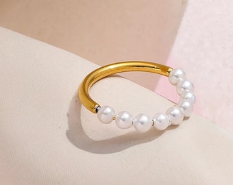 Freshwater Pearl Ring | 18K Gold Pearl Ring | Dainty Ring | Minimalist Ring | Cute Ring | Women Ring.