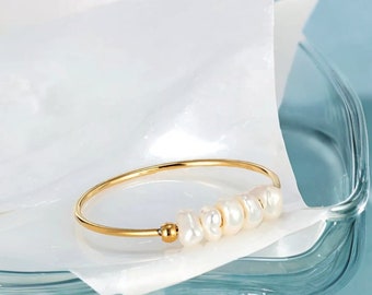 Anello Fidget con perle d'acqua dolce / Anello con perle Fidget in oro 18 carati / Anello delicato / Anello minimalista / Anello ansia / Anello antistress / Anello da donna.