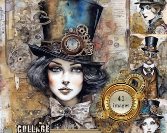 Steampunk Collage Images, Printable Junk Journal, Scrapbook (Digital Download)