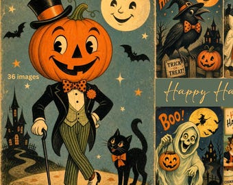 Vintage Halloween Images, Halloween Illustrations, Happy Halloween (Digital Download)