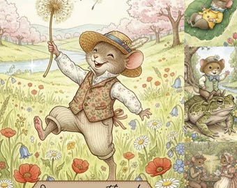 Illustrations vintage de livre de contes de souris, impressions artistiques à l'aquarelle et à l'encre (téléchargement numérique)