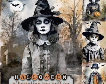 Halloween Junk Journal Images, Spooky Watercolor Art (Digital Download)
