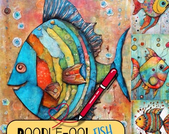 Poissons abstraits Doodle Art Images, journal imprimable indésirable (téléchargement numérique)