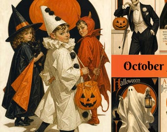 Vintage Halloween Images, Halloween Illustrations (Digital Download)