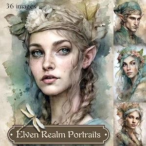 Elf Junk Journal Images, Elf Images, Vintage Elves, Elf Scrapbook, Elf Digital Download, Elf Art, Elf Graphics - Elven Realm Portraits
