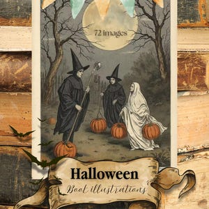 Halloween Junk Journal, Halloween Images, Halloween Digital, Halloween Scrapbook, Vintage Halloween Art - Halloween Book Illustrations