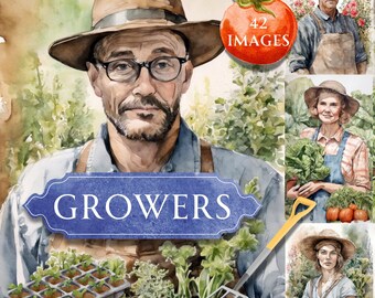 Gardener Portrait Art, Garden Scrapbook Images (Digital Download)