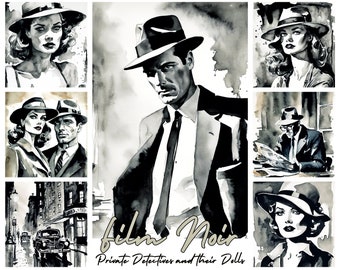 Film Noir Junk Journal Cards, Detective Graphics (Digital Download)