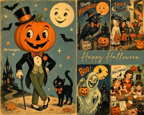 Vintage Halloween Images, Halloween Illustrations, Happy Halloween (Digital Download)