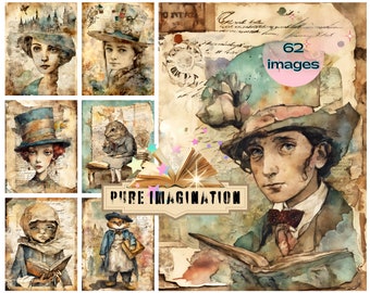Book Whimsy Junk Journal Images, Storybook Whimsy Images, Whimsical Junk journal images, Book Lovers Scrapbook images - Pure Imagination
