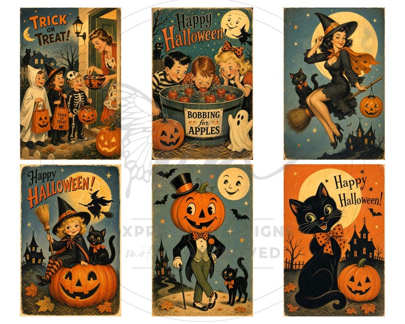 Vintage Halloween Images, Halloween Illustrations, Happy Halloween (Digital Download) image 2
