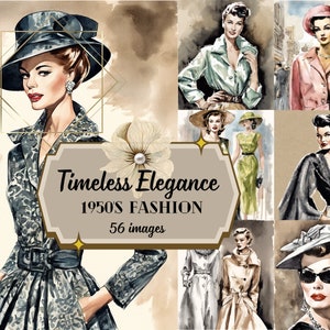 Imágenes de revistas basura de moda, imágenes de moda, imprimibles de moda, álbumes de recortes de moda, descargas digitales de moda / Elegancia atemporal de la moda de los años 50