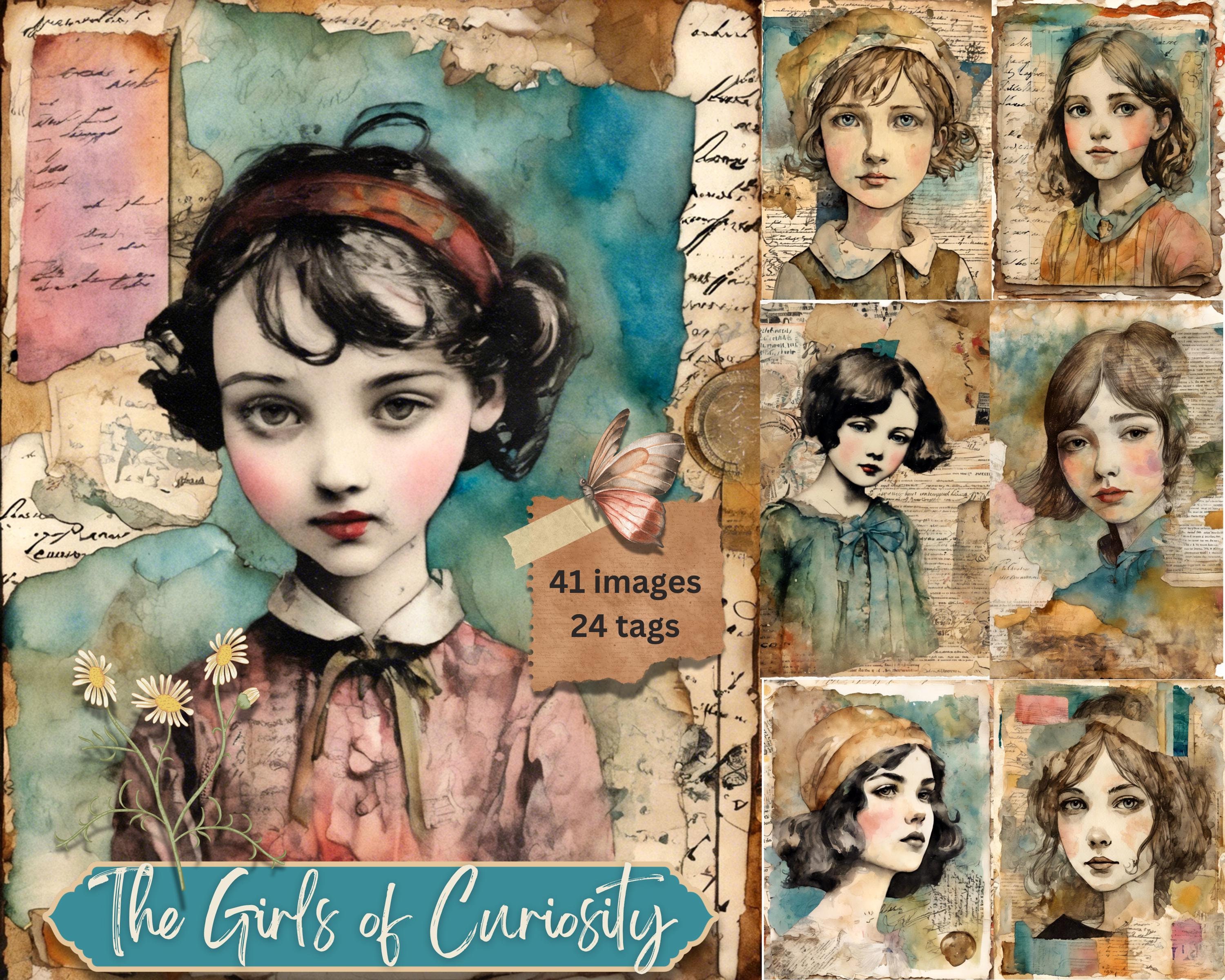 Book Whimsy Junk Journal Images, Storybook Whimsy Images, Whimsical graphics, Book Lover images, Collage Art - The Girls of Curiosity