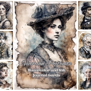 Vintage journal cards, Victorian images, junk journal pages, Victorian graphics - Victorian Portraits, Watercolor and Ink
