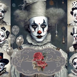 Tarjetas de diario basura de Pierrot, imágenes de Pierrot, imágenes de payasos franceses, páginas de diario basura, gráficos franceses - Pierrot y Pierrette