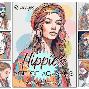 Hippies Junk Journal Images, Hippie Images, Hippie Printable Images, Hippies Scrapbook, Hippies Digital Images  - Hippies Age of Aquarius