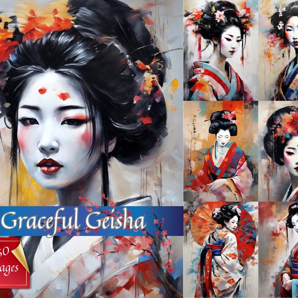 Geisha ongewenste dagboekafbeeldingen, Geisha-afbeeldingen, Geisha afdrukbare afbeeldingen, Geisha Scrapbook, Geisha digitale download / sierlijke Geisha
