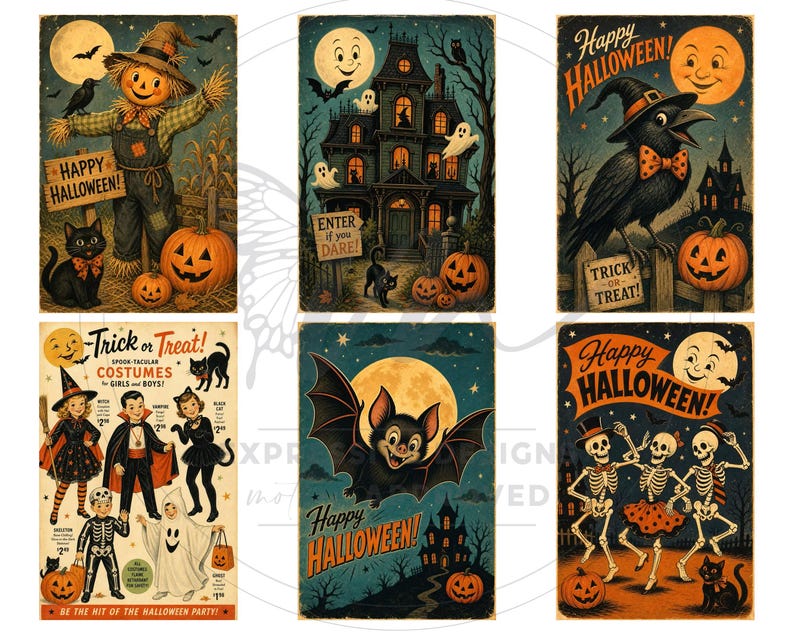 Vintage Halloween Images, Halloween Illustrations, Happy Halloween (Digital Download) image 4