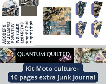 Complementary Motorcycle culture, labels, envelope, font, lined sheet for Junk journal - 10 Pages 8.5 x 11 inches