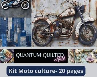Kit 20 feuilles Moto culture Digital scrapbooking Fond, motocyclette Collage Imprimable, exploration   monde, nature Junk Journal mécanique