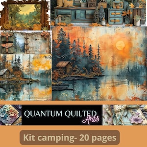 Kit Scrapbooking Digital Camping Vintage - 20 Feuilles Imprimables - Nature, Cabanes, Feux de Camp, Journal Junk