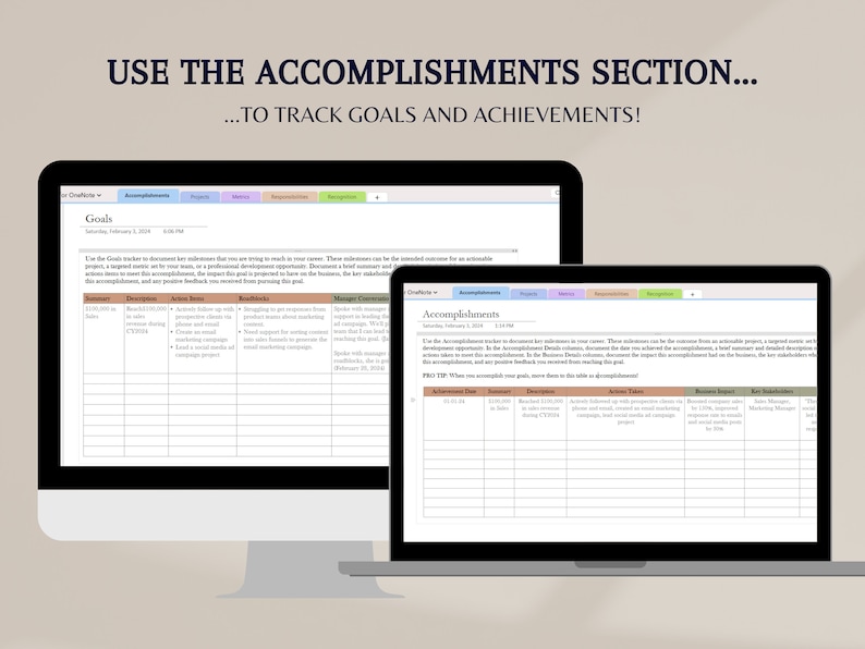Onenote Brag Book Template Career Tracker (digital