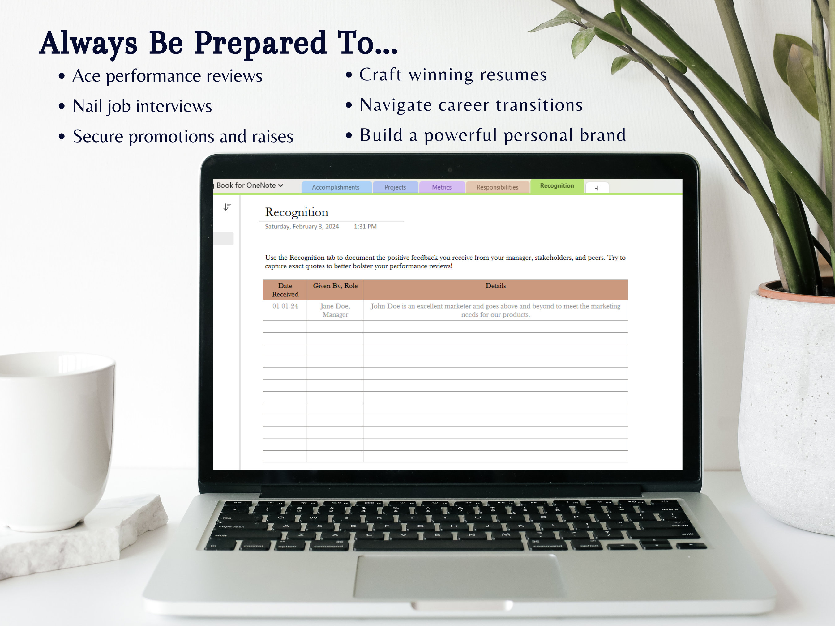 Onenote Brag Book Template: Career Accomplishment Tracker (digital ...