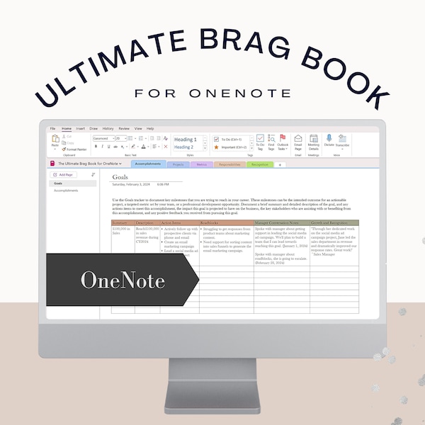 OneNote Brag Book Template: Career Accomplishment Tracker (Digital Download)