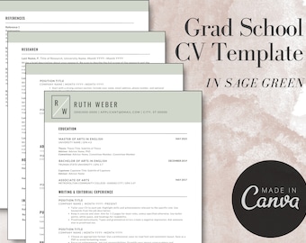 Grad School CV Template: Clean Academic Resume (Digital Download)