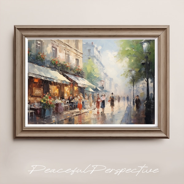 Sunny street cafes Downloadable art, Impressionism Art, Venice Italian city, France  Oil Painting, Digital Print, Colorful Gift for Mom