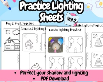 Lighting Effects Practice Coloring Worksheets, Great for Alcohol Marker Blending, Printable PDF Pages, Cozy Adult Coloring