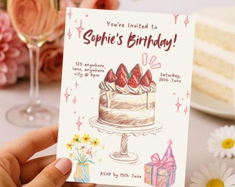 Hand-Drawn Birthday Invitation Template, Printable e-Invite (Digital Download)