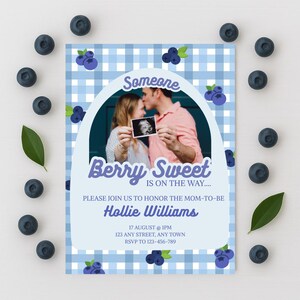 Blueberry Baby Shower Invitation, Someone Berry Sweet is on the Way, Editable Template, Instant Download, Blueberries Theme Baby Shower