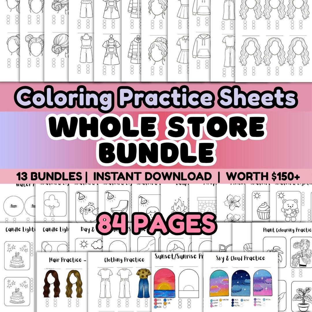 Worksheet Color Store WHOLE STORE Bundle- Coloring Practice Bundle: 84 Worksheets, Printable ...