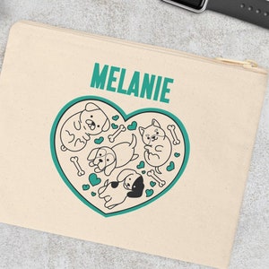 Zippered Cotton Canvas Pouch Lazy Dog Bag Accessory Original designed personalized tote for makeup school supplies or skincare products