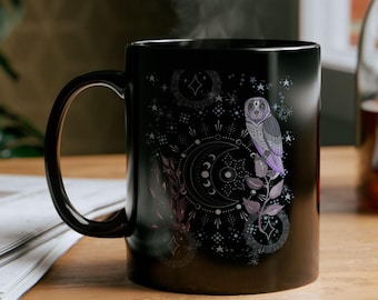 Moon Owl Ceramic Mug: Celestial Galaxy Design