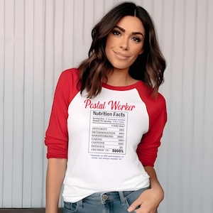 Camiseta de béisbol unisex con mangas 3/4 y datos nutricionales divertidos para trabajadores postales, regalo para empleados de correos, cartero de USPS, empleado postal