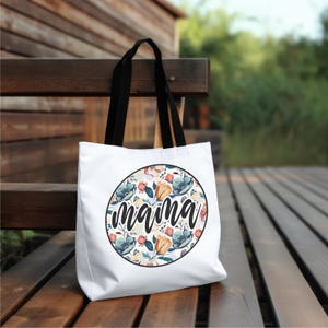 Mama Canvas Bag niedliche wiederverwendbare Einkaufstasche aus Canvas mit Blumenmuster und verschiedenen farbigen Griffen