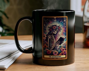 BookWyrm Tarot Card Mug: Edgy Skeleton Reader Cup