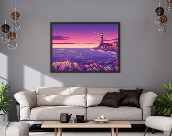 Beautiful Norderey Lighthouse Art Print, Sunset Landscape Wall Decor ...