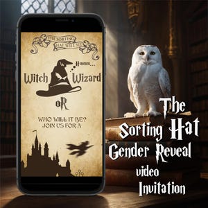 Sorting hat Gender Reveal Video Invitation,Boy or girl magical gender reveal invitation,Pregnancy Announcement,Witch or Wizard gender