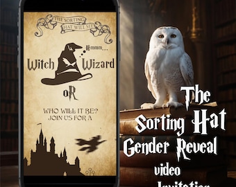 Sorting hat Gender Reveal Video Invitation,Boy or girl magical gender reveal invitation,Pregnancy Announcement,Witch or Wizard gender