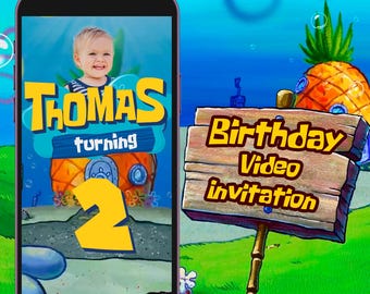 Sponge birthday video invitation,Party video invitation for kids,Sponge animated Invite Video,Girl and boy personalized invitation