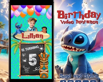 Lilo and Stitch birthday video invitation,Lilo and Stitch Invitation,Lilo & Stitch Party Video Invitation,Personalized birthday invitation