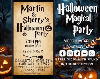 Invitación de video de Halloween, invitación de video de fiesta mágica de Halloween, video animado de Halloween, invitación de video de Halloween de brujas y magos