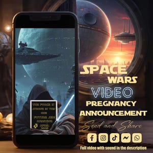 Space Wars video Pregnancy Announcement,Future Jedi Custom Pregnancy Announcement, Galactic Announcement,Gender Reveal Media Announcement