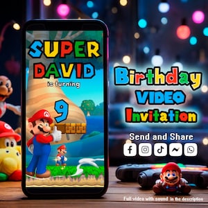Mario Geburtstag Video-Einladung,Super Mario Geburtstagseinladung,Mario Bros Geburtstag animierte Einladung,Mario Bros Kids Video-Einladung
