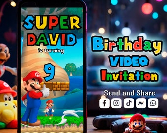 Invito video di compleanno di Mario, invito di compleanno di Super Mario, invito animato di compleanno di Mario Bros, invito video per bambini di Mario Bros