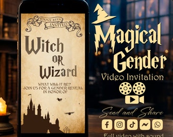 Magical Gender Reveal video Invitation,Witch or Wizard gender reveal invitation,Animated Boy or Girl Gender Reveal,Baby Shower Invitation