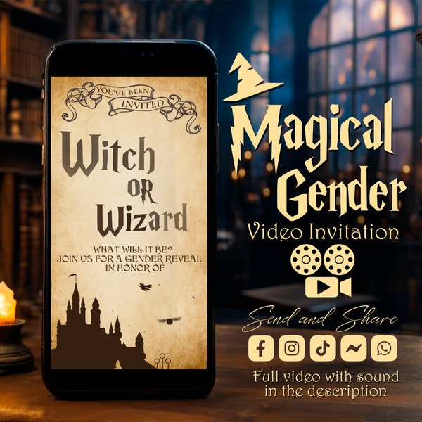 Magical Gender Reveal video Invitation,Witch or Wizard gender reveal invitation,Animated Boy or Girl Gender Reveal,Baby Shower Invitation